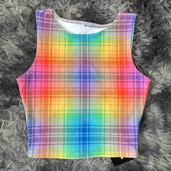 Black Milk Tartan Rainbow Wifey Crop Top XS NWT Toastie Fleece BMC Museum - Picture 3 of 9